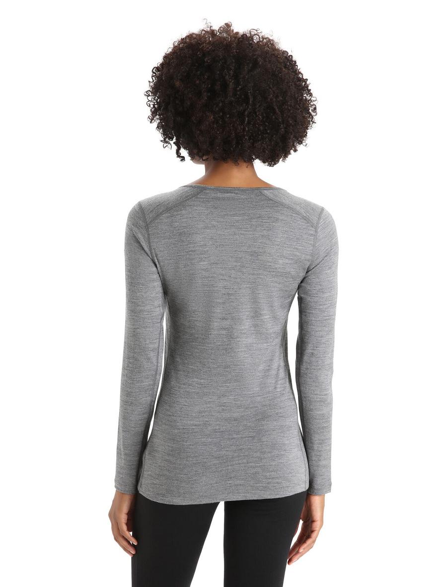 Women's Icebreaker Merino 200 Oasis Long Sleeve Scoop Neck Thermal Top Base Layers Gritstone Heather | CA 1071AHKP